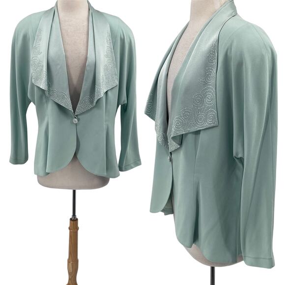 Vintage Daymor Couture Beaded Blazer Lady Jacket Single Button Pastel Mint 16 - Picture 1 of 11